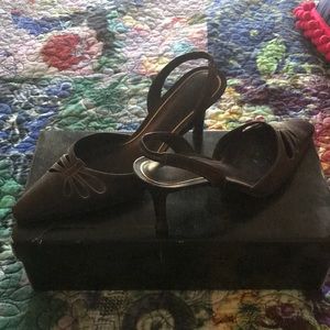 Coffee sling back Lauren kidskin pumps